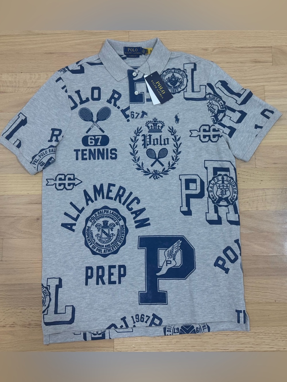 Polo Ralph Lauren Men's All Over P-Wing Prep RLPC Print Polo Shirt Gray M-XL NWT